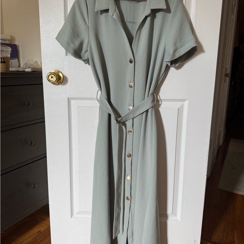Zara Mint Green Belted Shirtdress